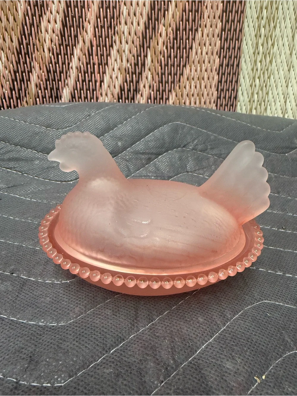 Pink Hen on nest 4.5 inch Covered Glass Dish - Decorative Candy or Trinket Bowl